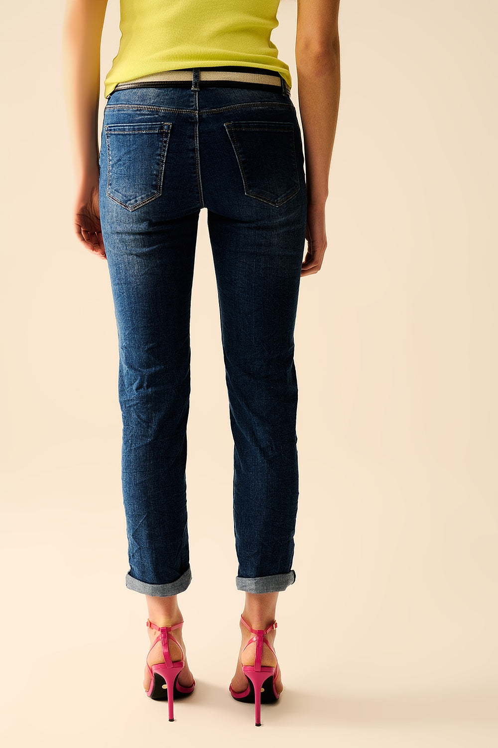 Jeans Básicos Súper Ajustados de Mezclilla de Lavado Medio y Elásticos Q2