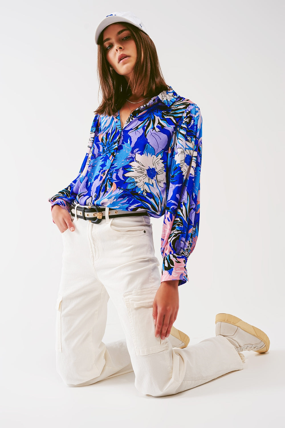 Jeans cargo de pierna recta en blanco Q2