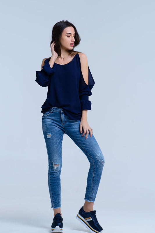 Q2 Jeans con detalle de roturas