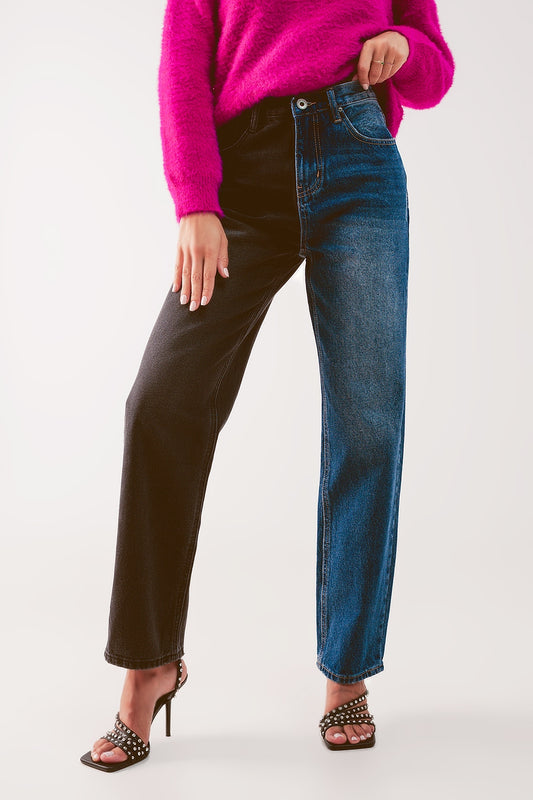 Q2 Jeans de pernera recta con diseño color block