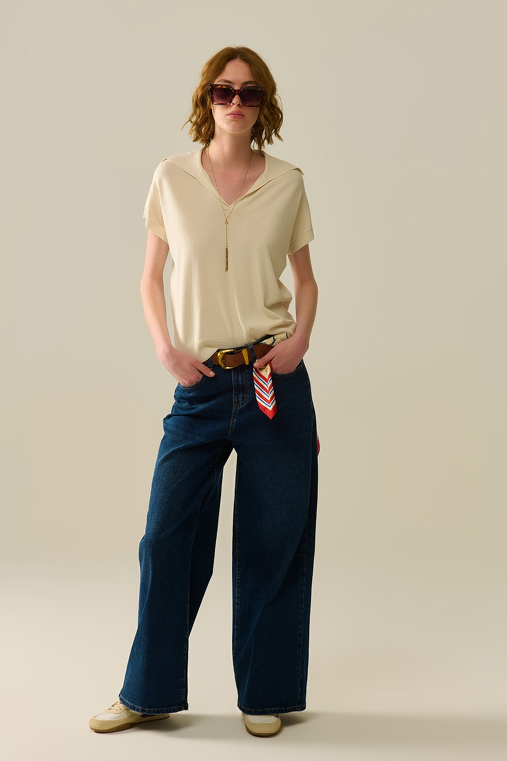 jeans de pierna ancha en lavado oscuro Q2