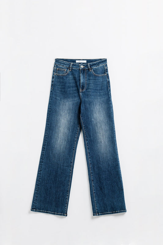 Q2 jeans de pierna recta de lavado medio