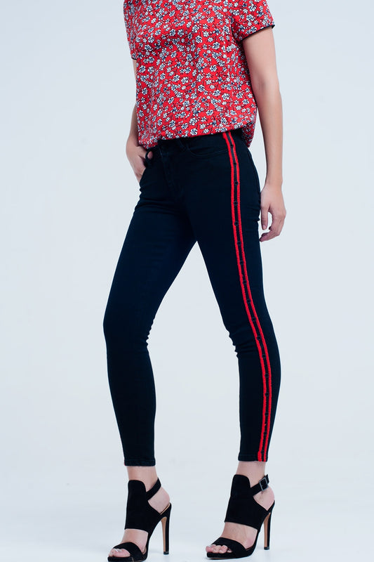 Q2 Jeans negro super skinny con ojales laterales