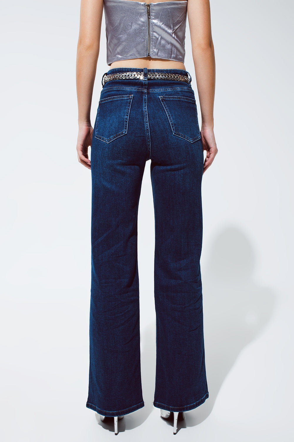 Jeans Pierna Recta con detalle de strass en Azul Q2