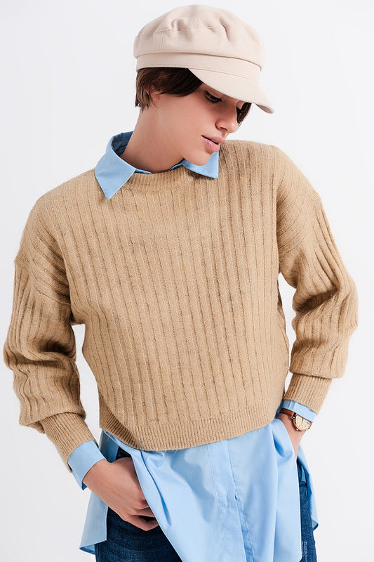Q2 Jersey a rayas de canalé beige