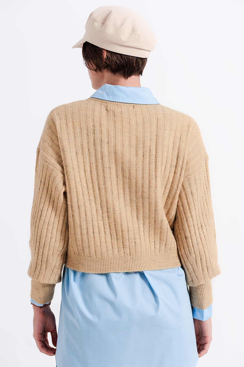 Jersey a rayas de canalé beige Q2