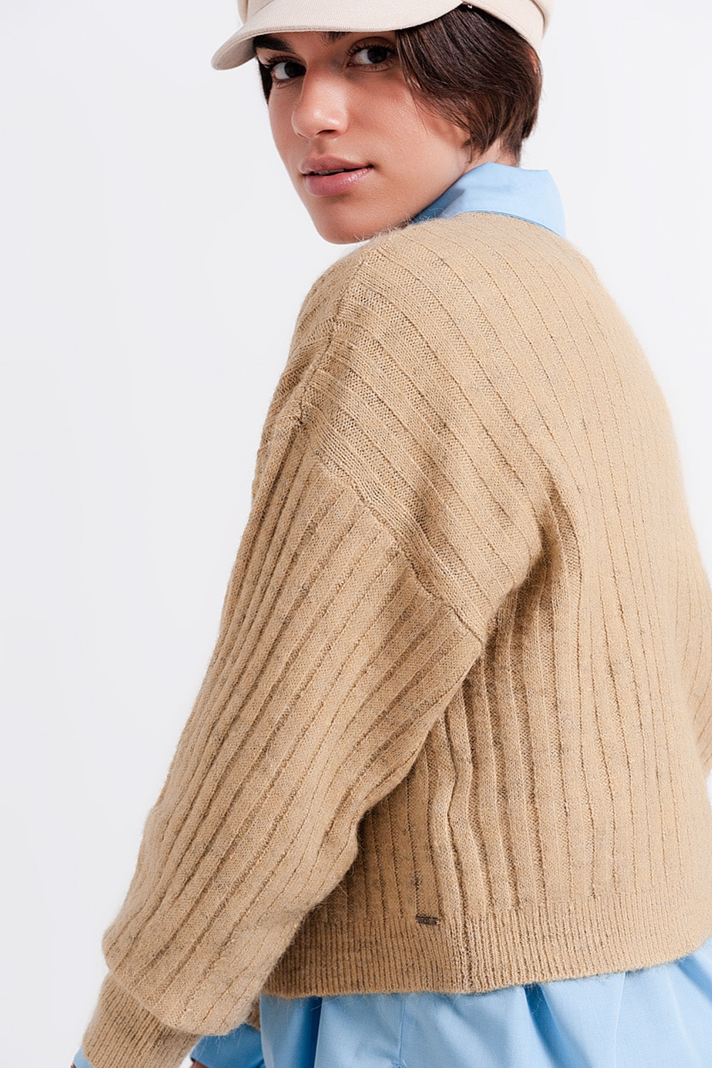 Jersey a rayas de canalé beige Q2