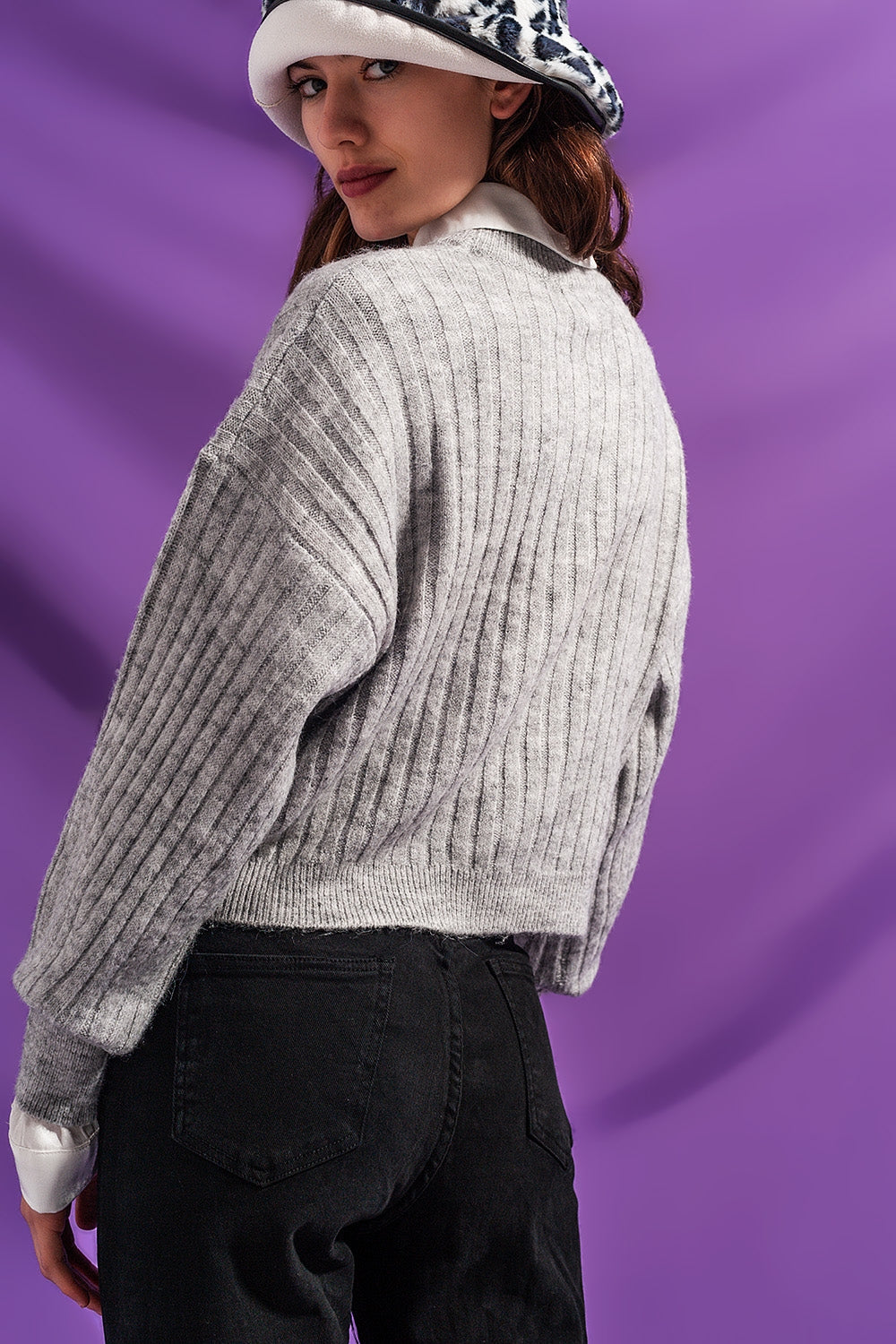 Jersey a rayas de canalé gris Q2