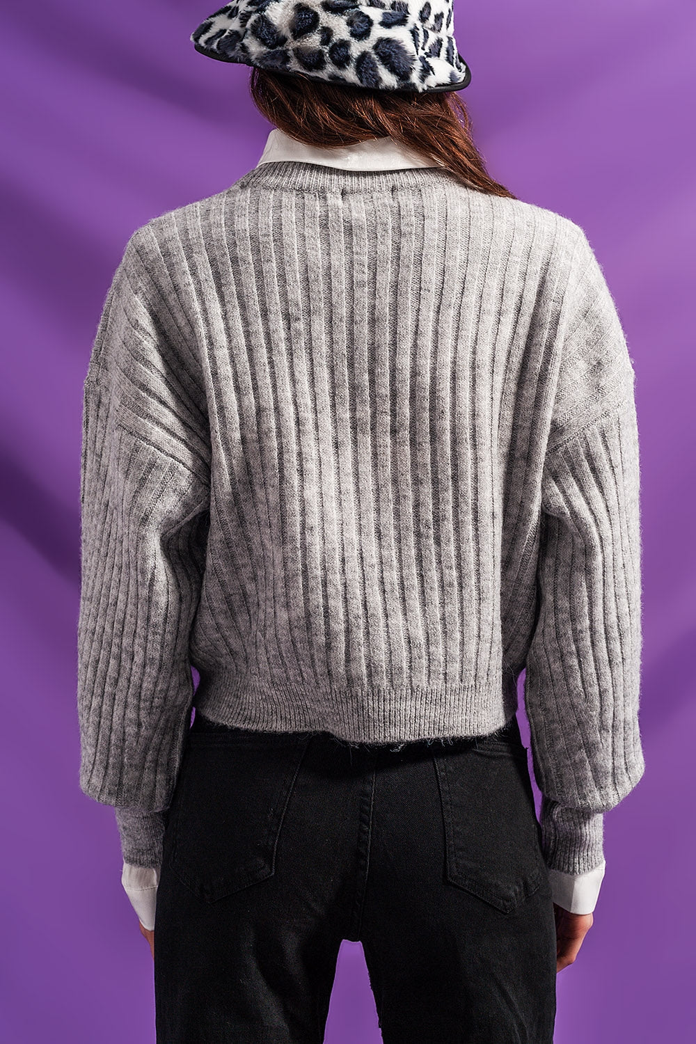Jersey a rayas de canalé gris Q2