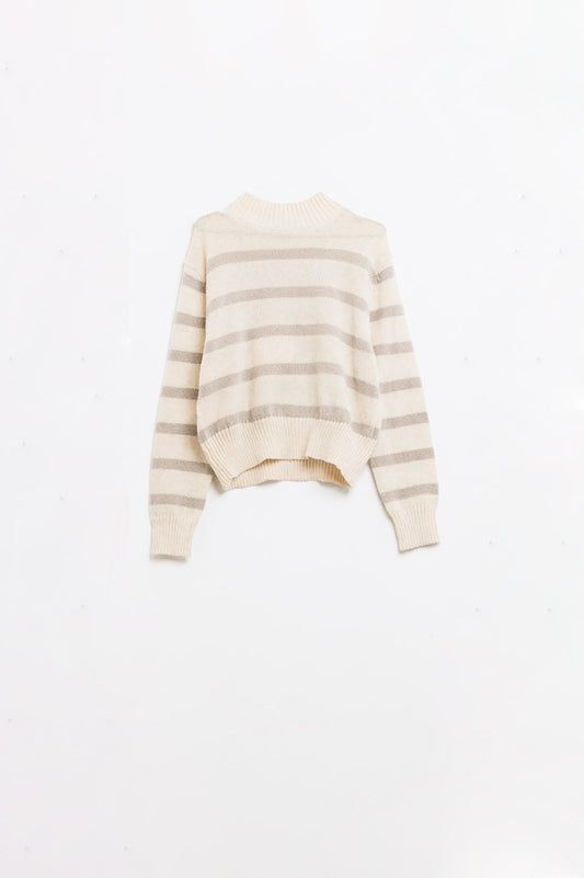 Q2 Jersey a rayas de cuello alto en beige y crema