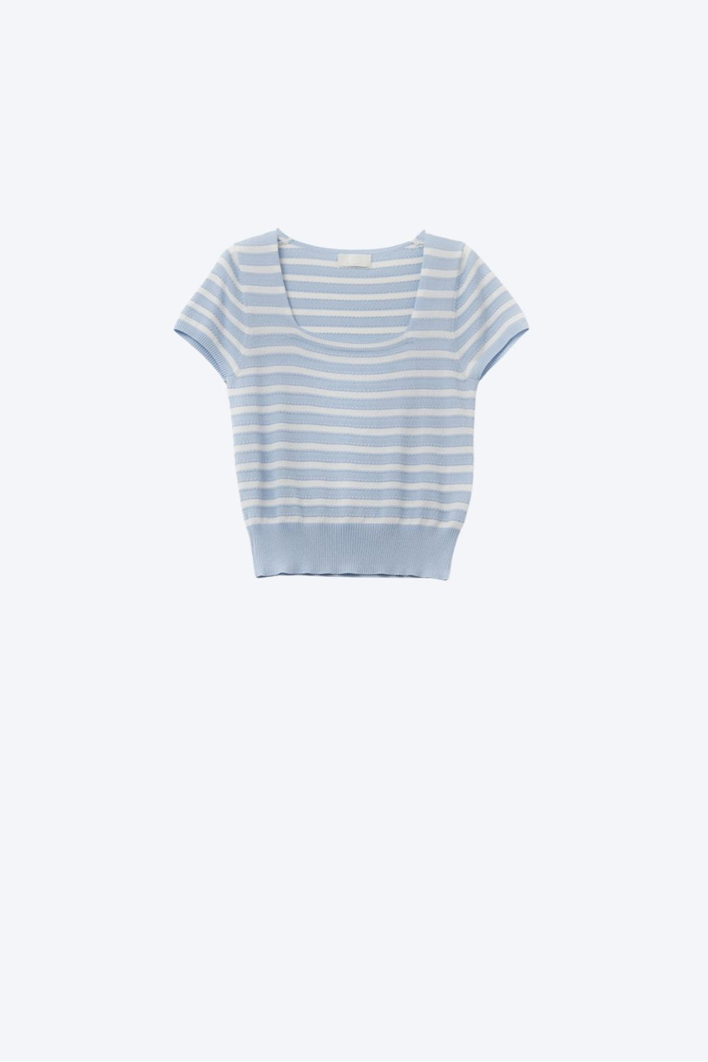 Jersey a rayas de cuello cuadrado en azul bebé y blanco Q2