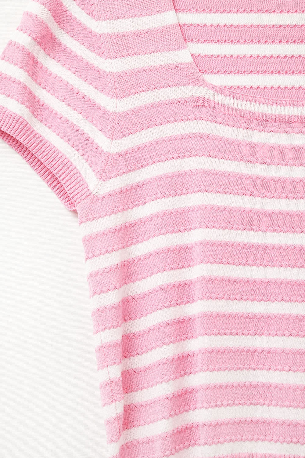 Jersey a rayas de cuello cuadrado en rosa y blanco Q2