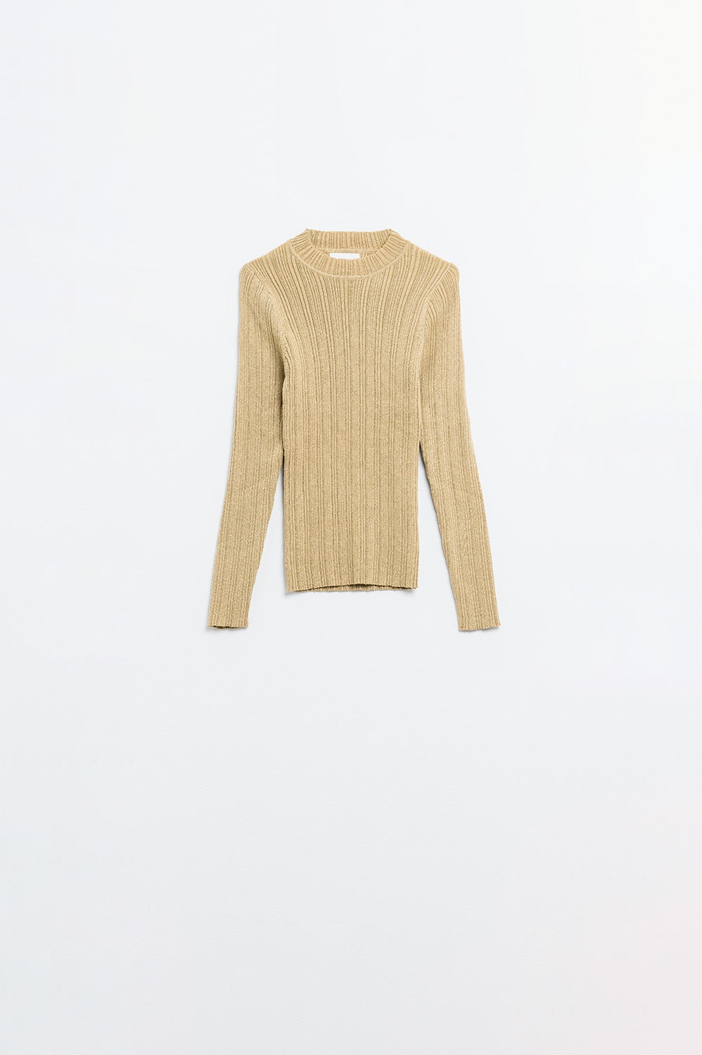Q2 Jersey ajustado de canalé en color beige con detalle de hilo plateado