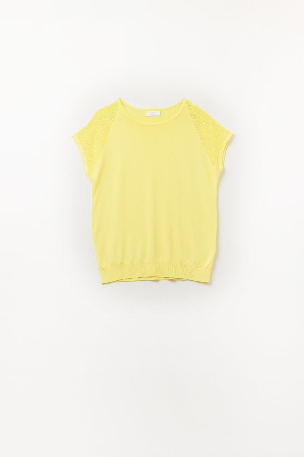 Jersey amarillo de manga corta con malla de punto en el hombro Q2