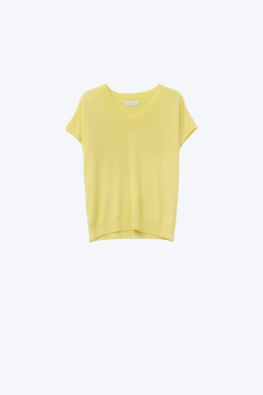 Q2 jersey amarillo de punto fino con cuello en V
