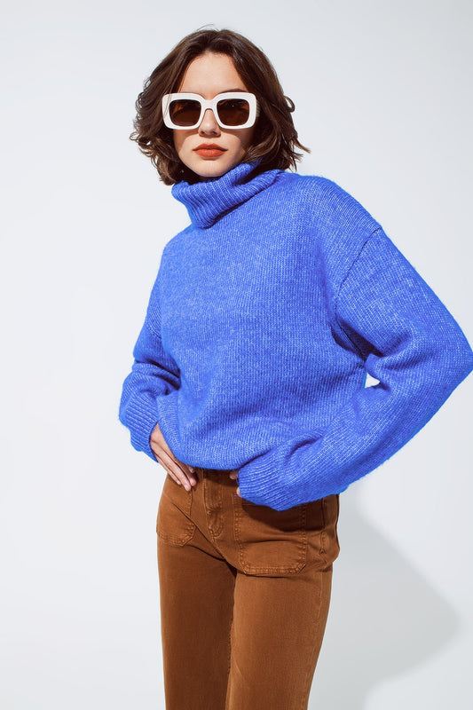 Q2 Jersey azul claro esponjoso con cuello alto