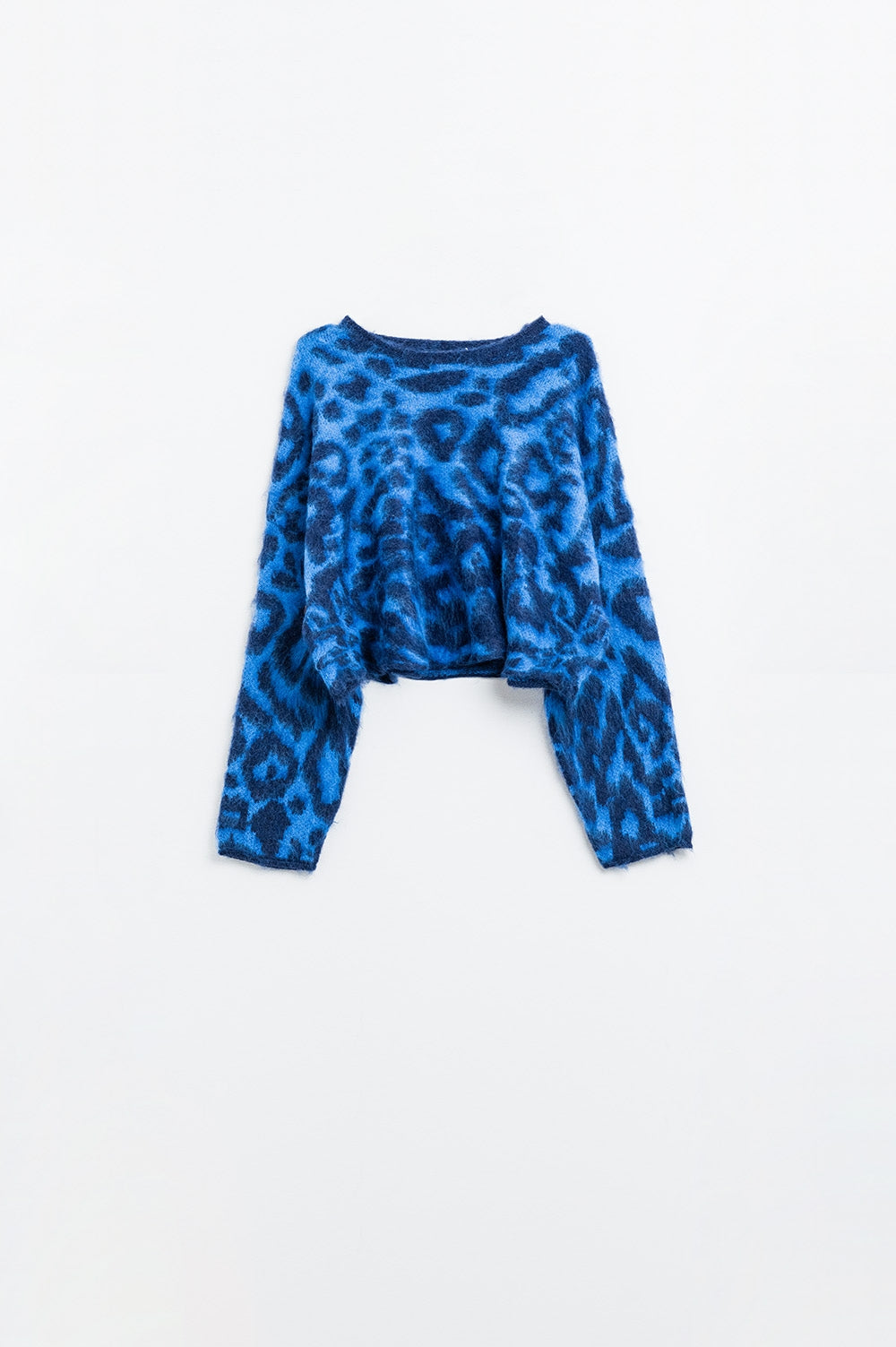 Jersey azul con estampado de leopardo de punto con lana Q2