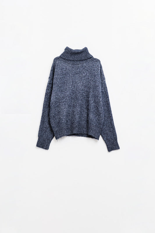 Jersey azul de cuello alto y mangas caídas Q2