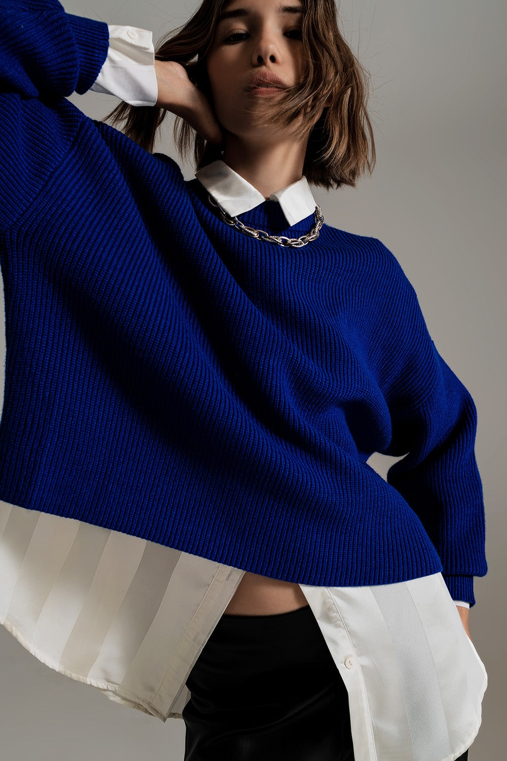 Jersey azul grueso y relajado de punto grueso Q2
