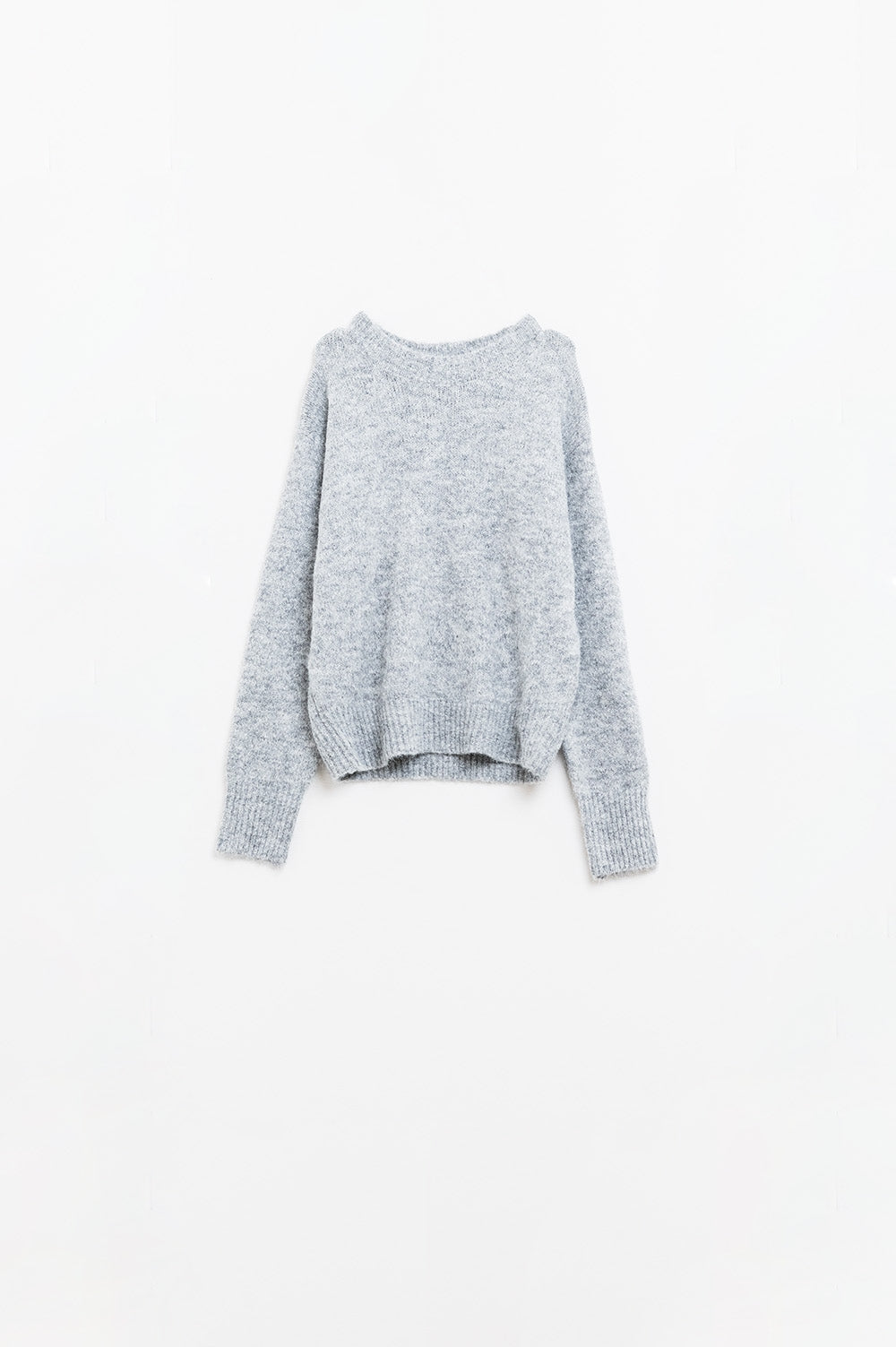 Jersey básico de punto con cuello redondo en gris Q2
