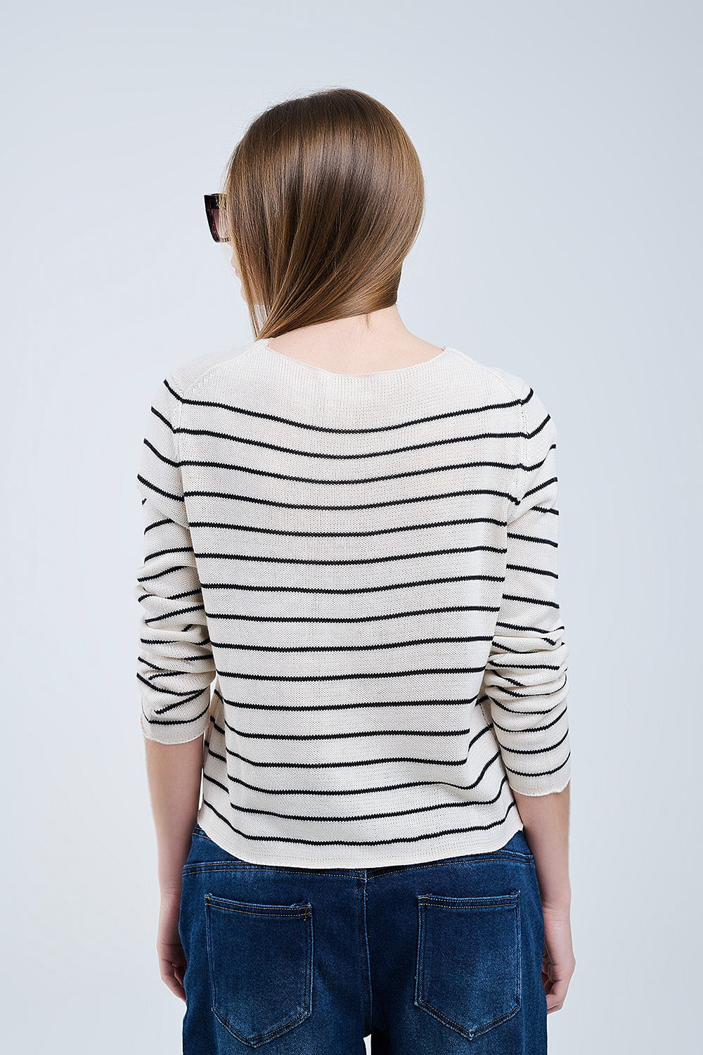 jersey beige a rayas de punto fino Q2