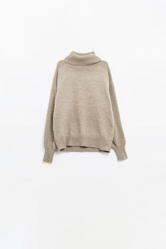 jersey beige ancho con mangas de canalé Q2