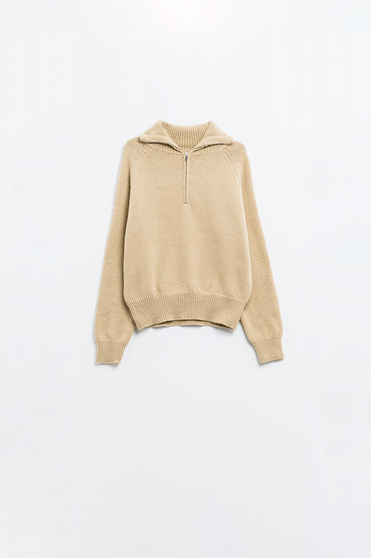 Q2 jersey beige con cierre de cremallera