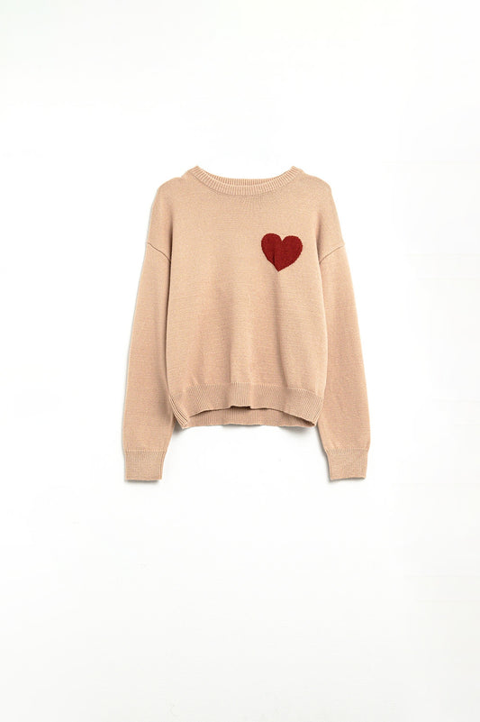 Q2 Jersey beige con detalle de corazón rojo