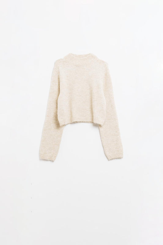 Q2 Jersey beige de manga larga con detalle de espalda abierta