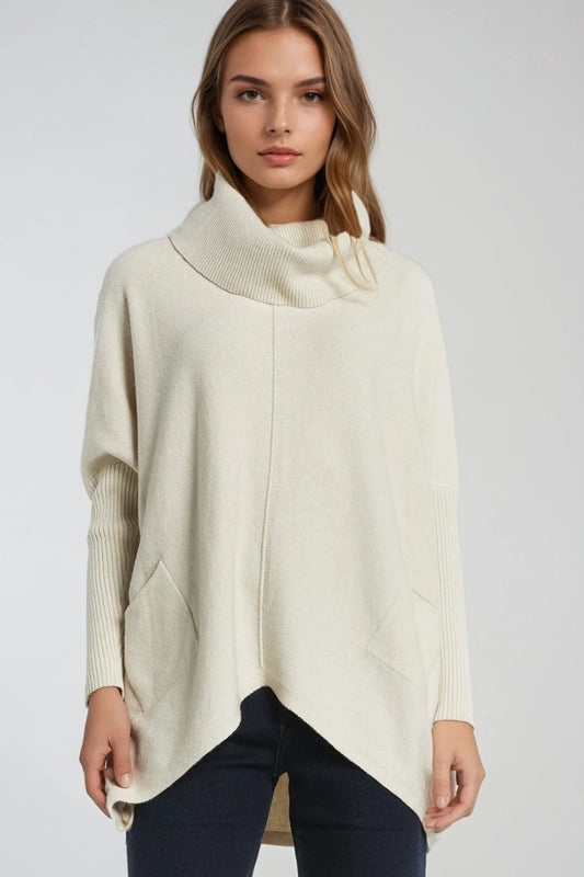 Q2 Jersey beige oversize con bolsillos delanteros