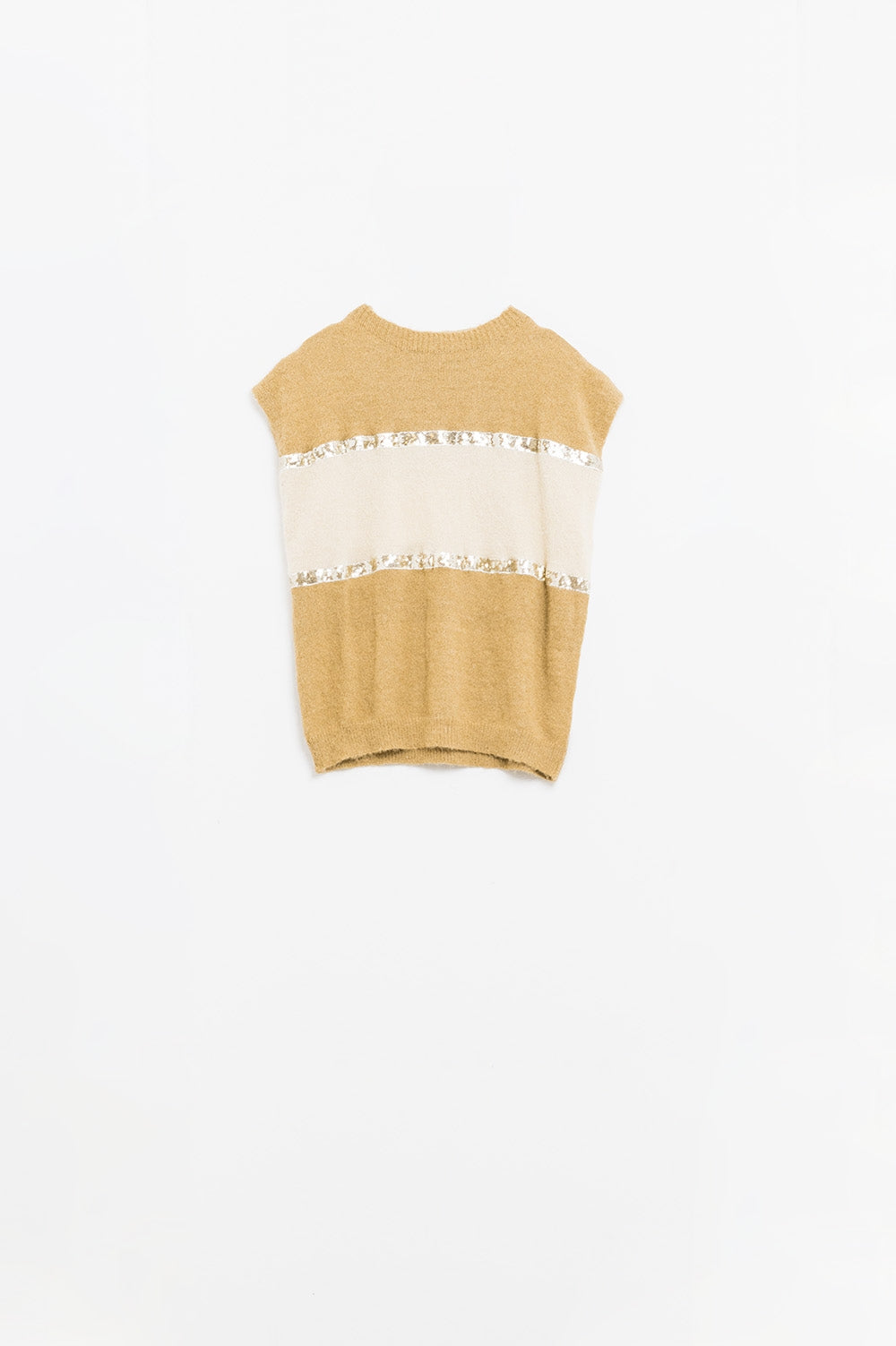 Jersey beige sin mangas con detalle de lentejuelas Q2