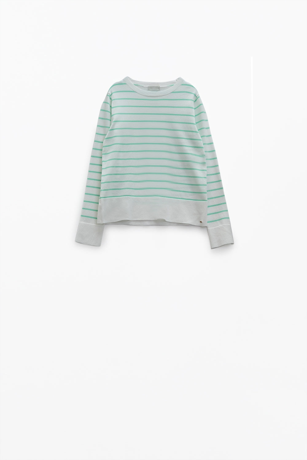 Jersey blanco de manga larga con rayas verde claro Q2