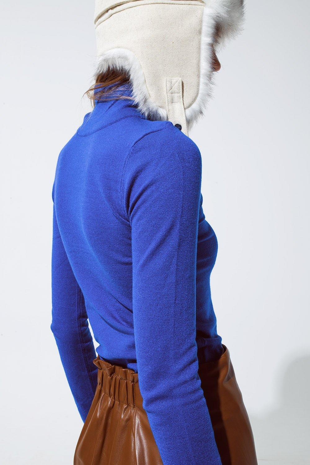 Jersey bodycon básico de punto fino azul Q2