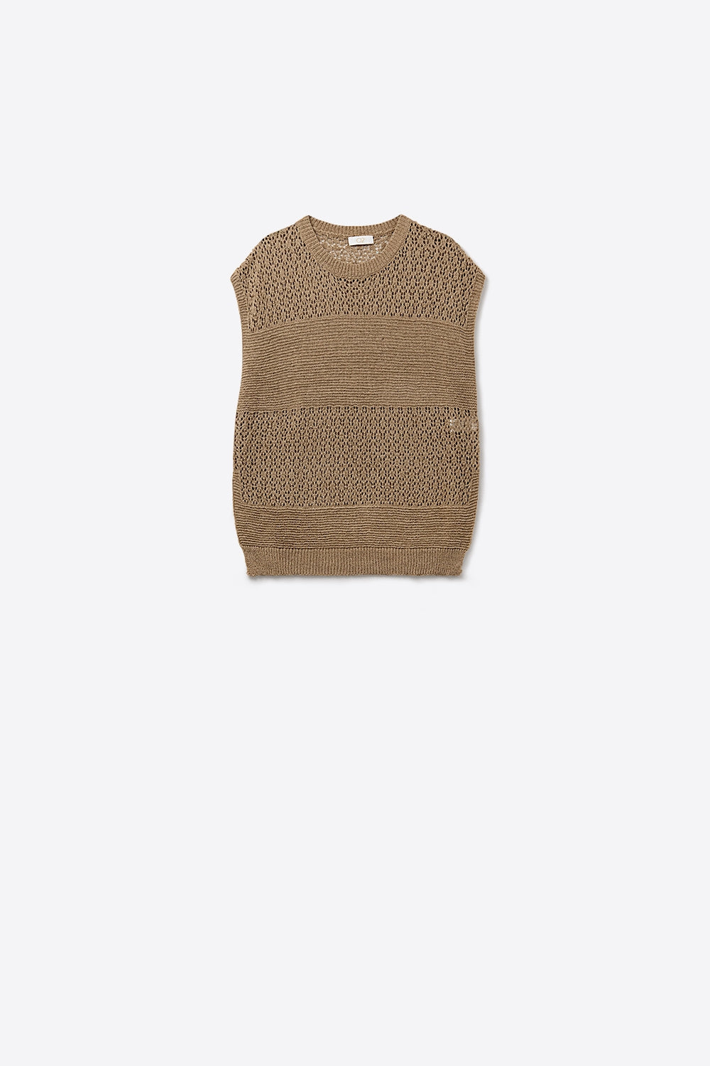 Q2 Jersey camel de suave punto abierto y mangas caídas