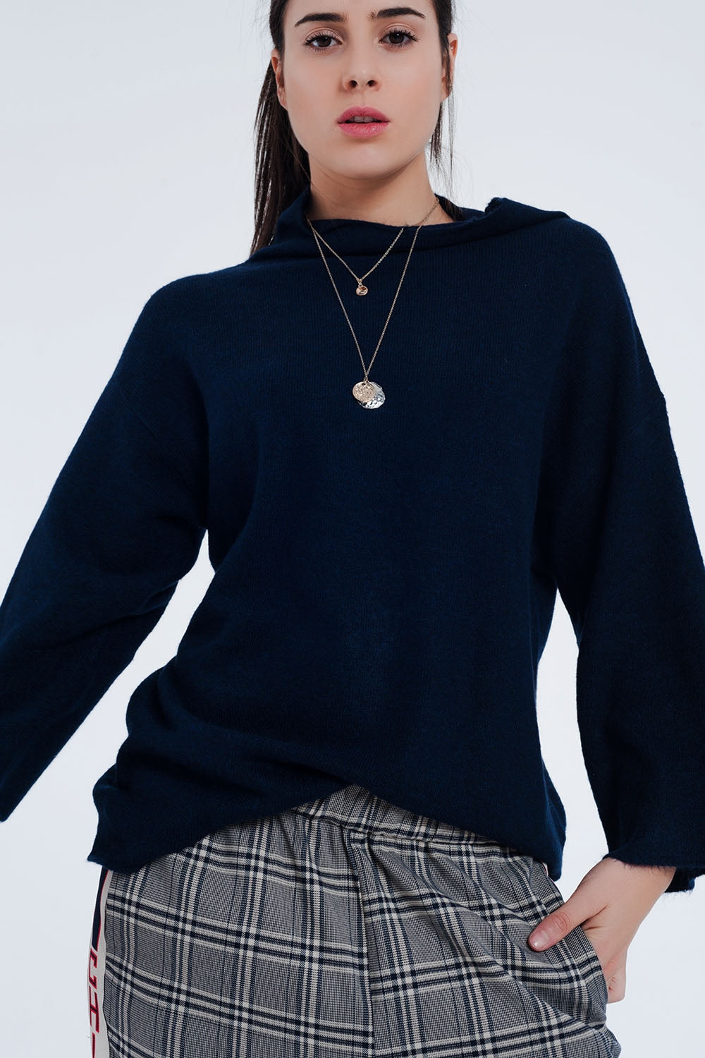Q2 Jersey con cuello desbocado en azul