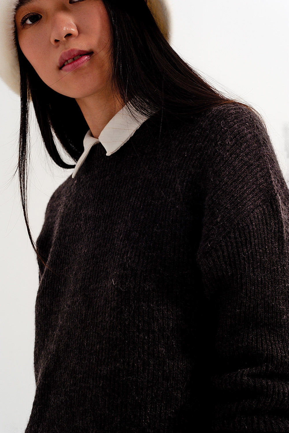 Jersey con cuello redondo color chocolate Q2