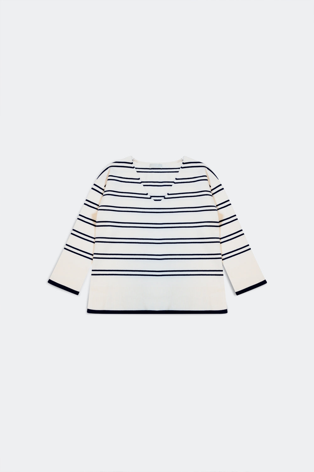 Jersey con escote en pico y rayas azul marino Q2