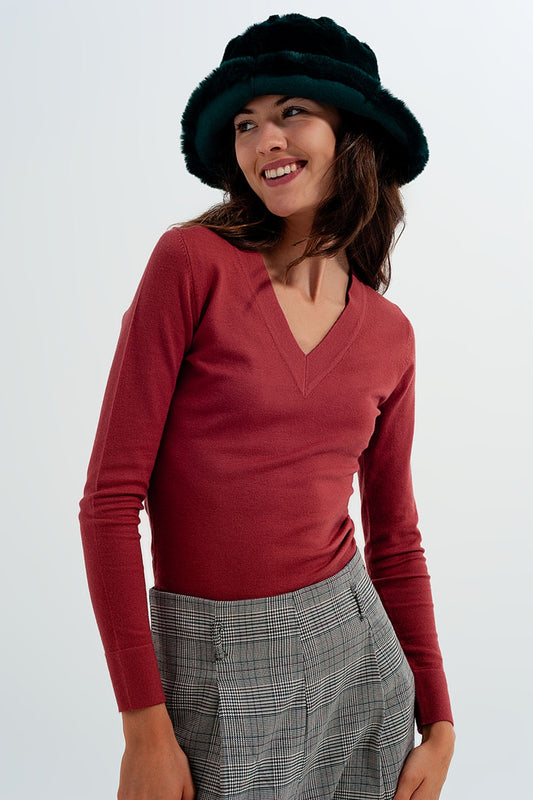 Q2 Jersey coral con cuello de pico