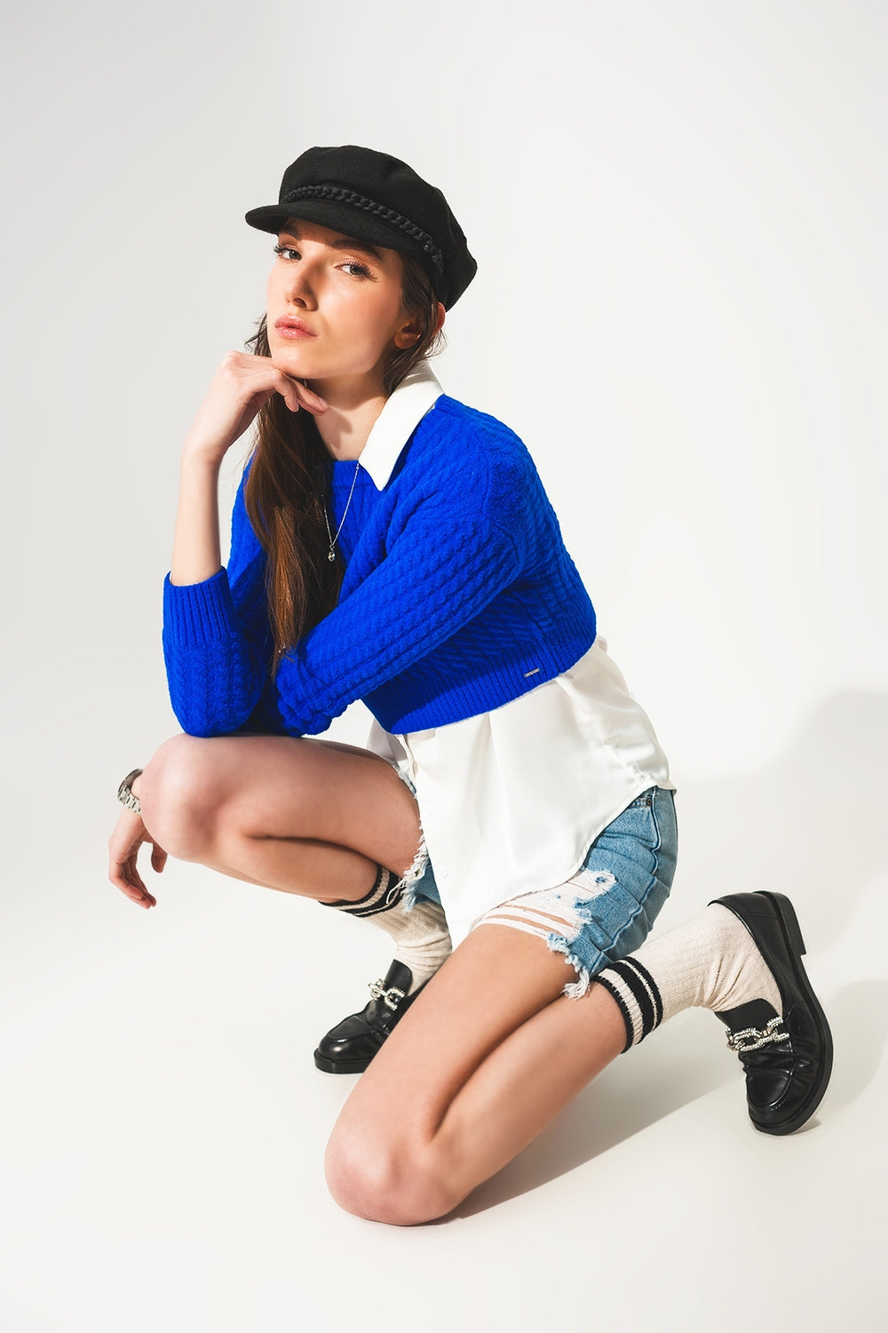 Jersey corto azul con diseño trenzado Q2
