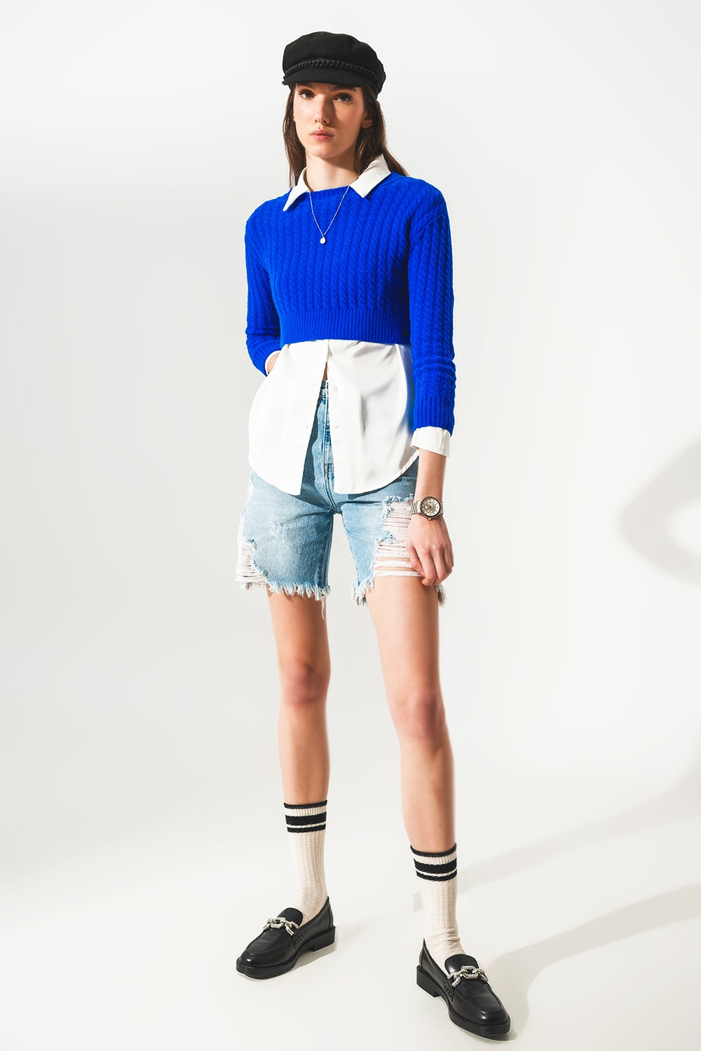 Jersey corto azul con diseño trenzado Q2