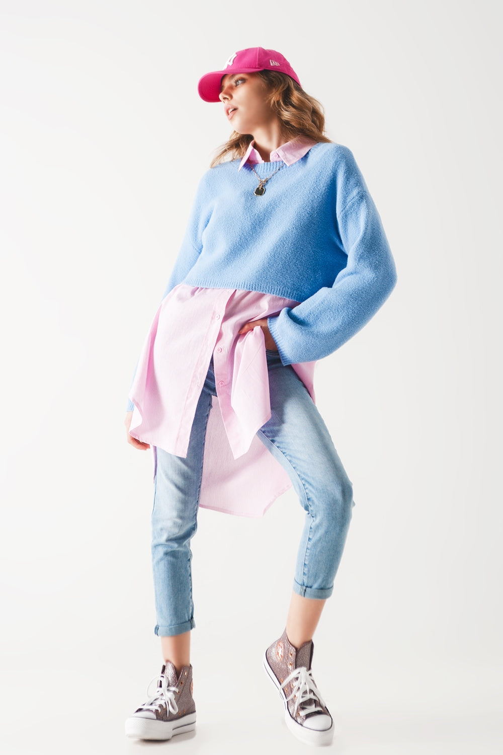 Jersey corto de punto mullido en azul Q2