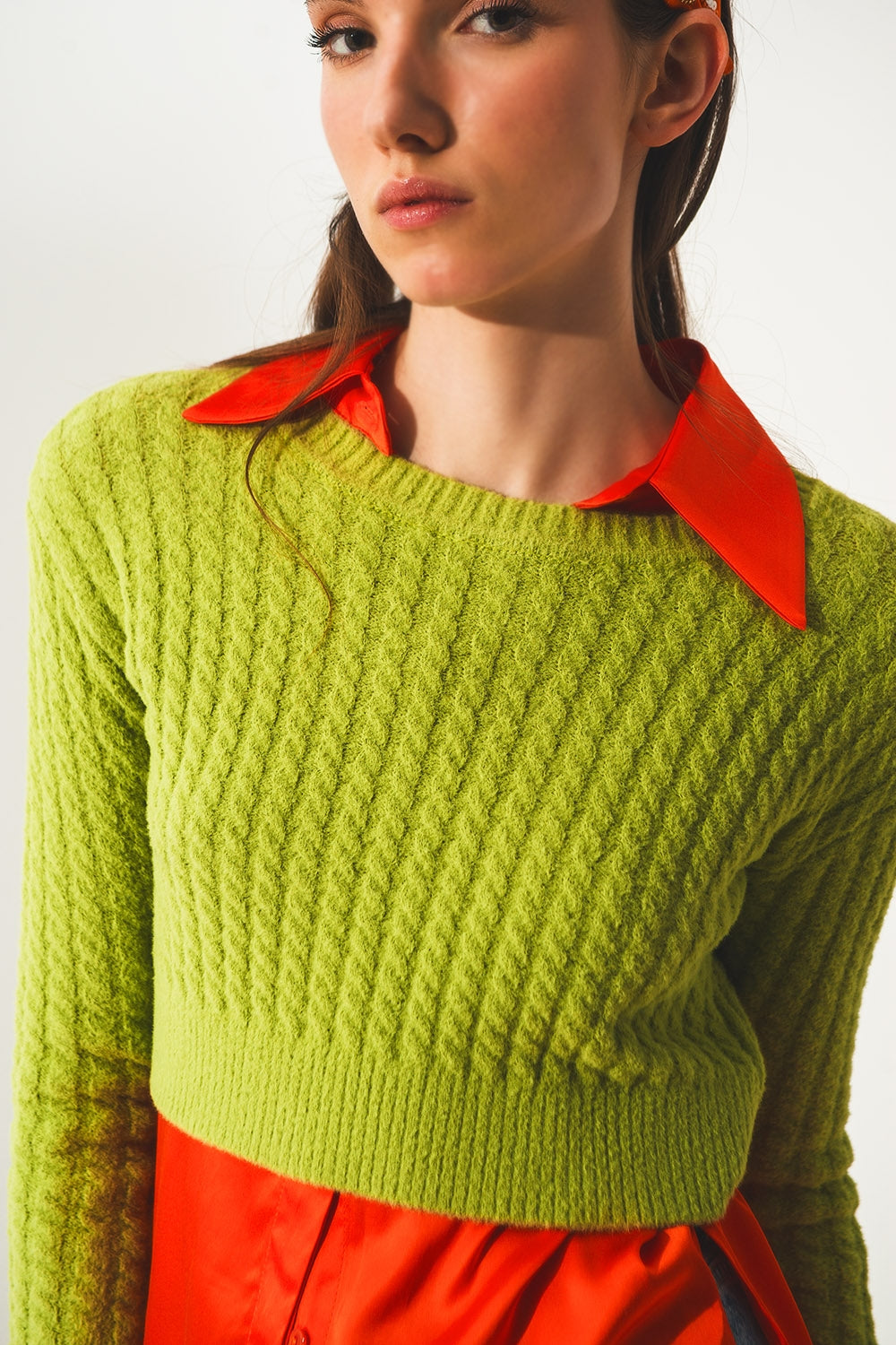Jersey corto verde lima con diseño trenzado Q2