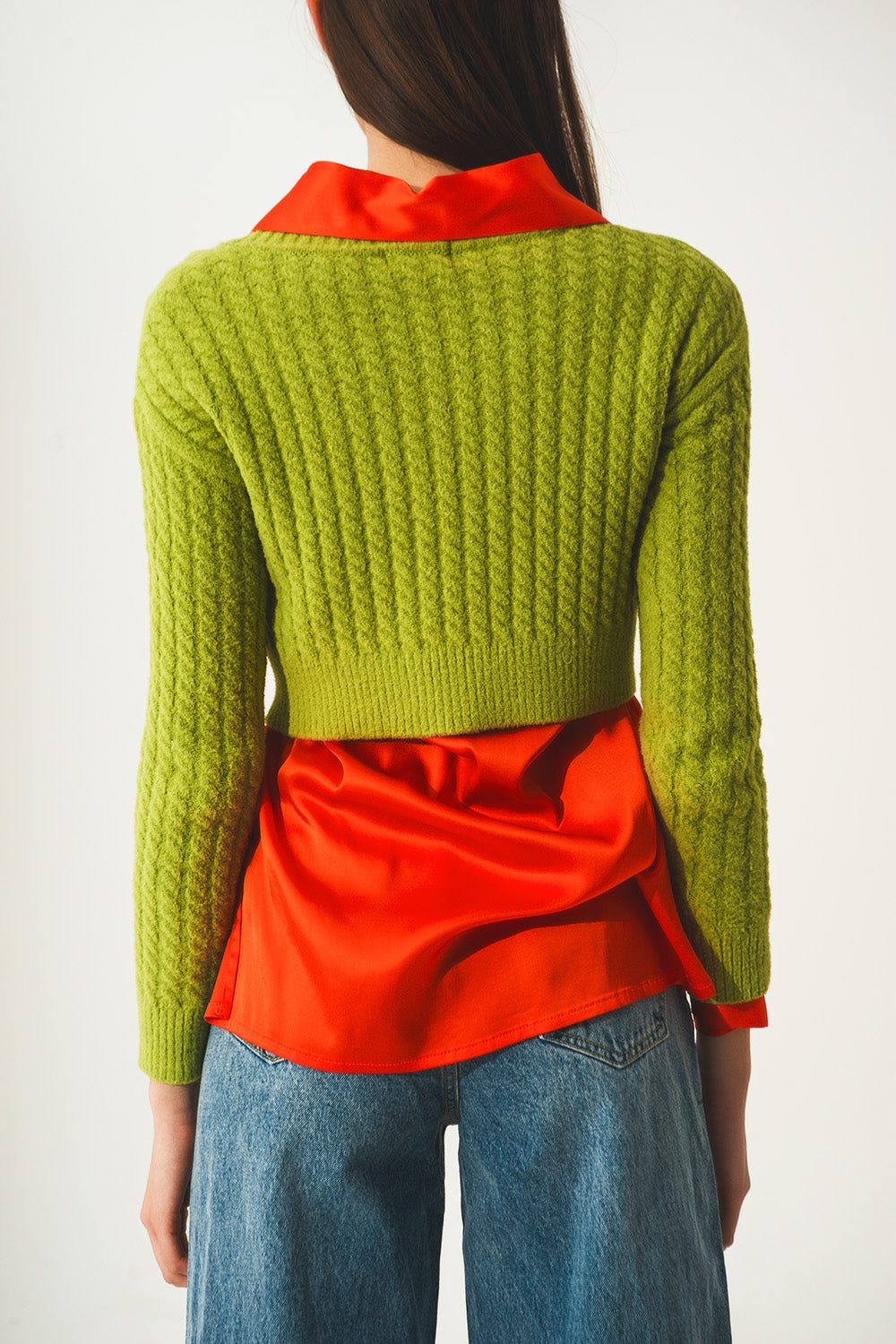 Jersey corto verde lima con diseño trenzado Q2