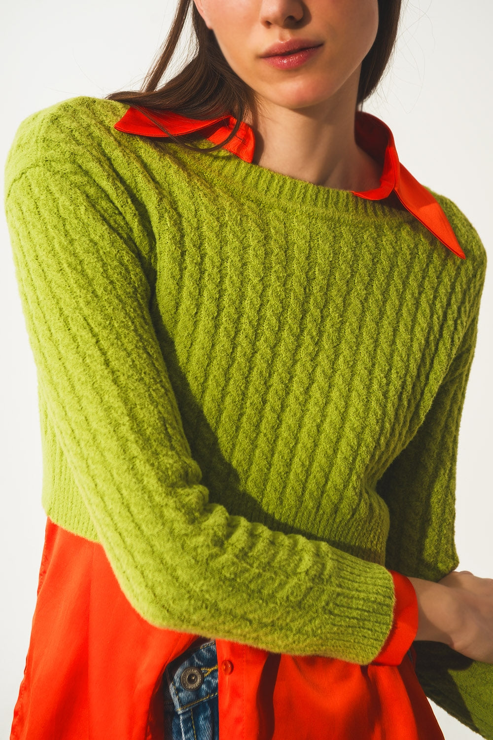 Jersey corto verde lima con diseño trenzado Q2