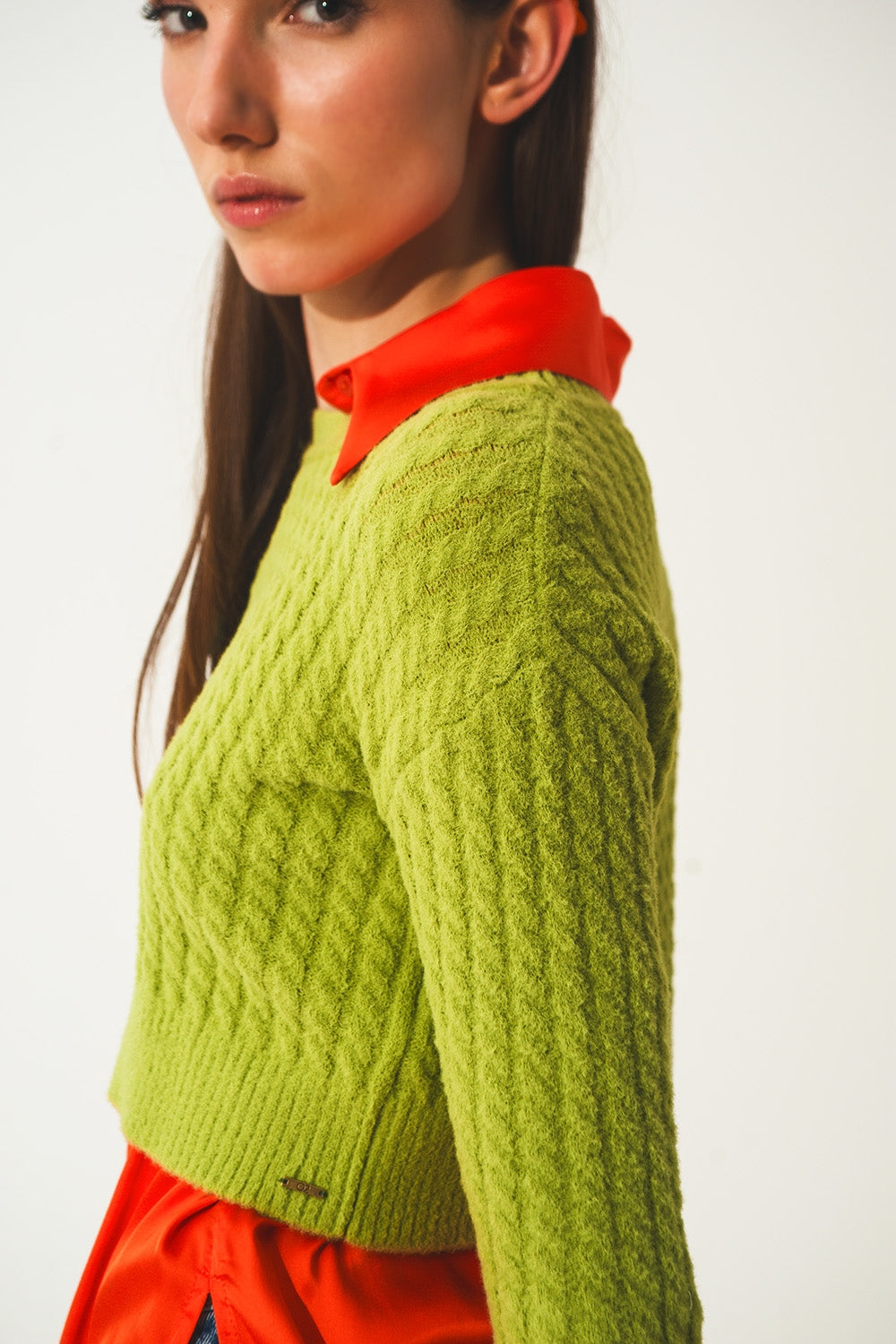 Jersey corto verde lima con diseño trenzado Q2