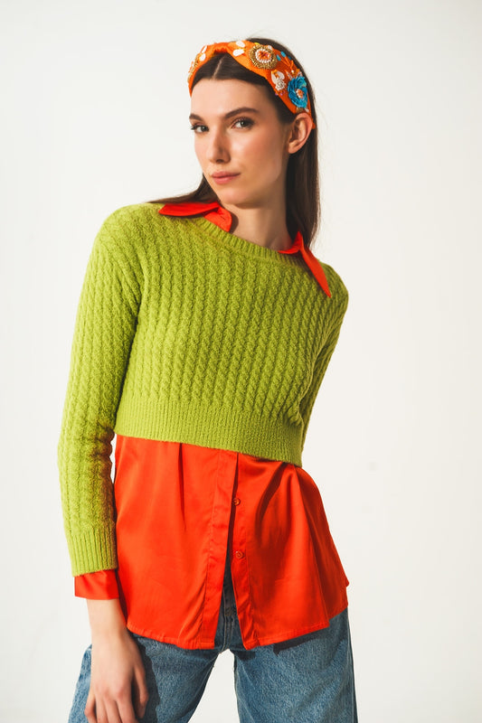 Q2 Jersey corto verde lima con diseño trenzado