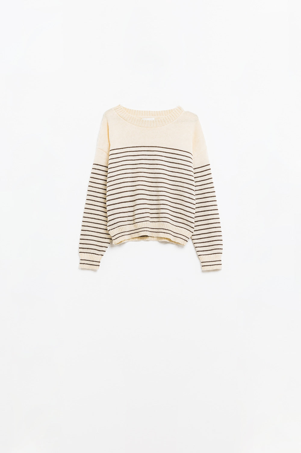 Q2 Jersey crema con rayas marrones y cuello barco