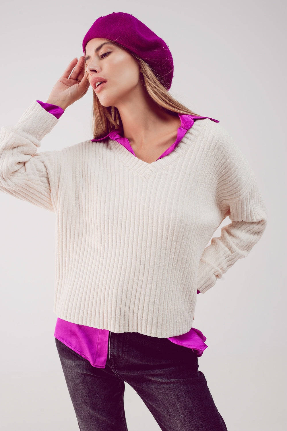 Jersey crema de punto de chenilla Q2