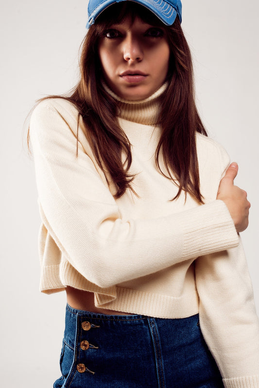 Q2 Jersey cropped de cuello alto en crema