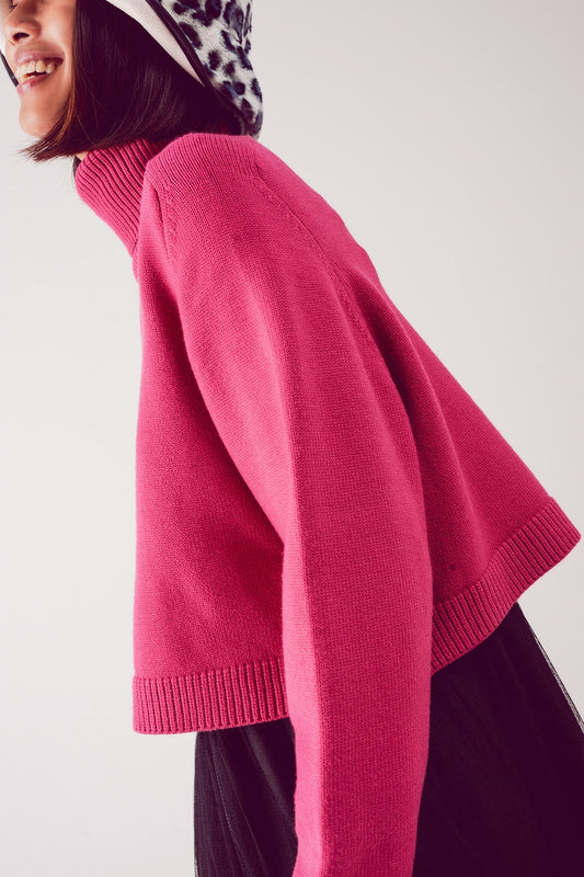 Q2 Jersey cropped de cuello alto en fucsia